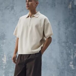 Men’s Urban outfitters zip up knit polo Retro collared Khaki Shirt